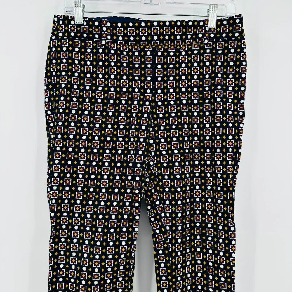 J. Crew Size 6 Navy Blue Geometric Printed Side Zip Winnie Capri Pants